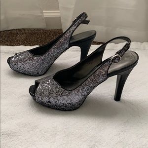 Nine West Glitter Peeptoe Heels